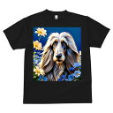 アフガンハウンド Tシャツ メンズ キッズ 犬ファン 半袖 春夏 犬柄 プリント カジュアル かわいい 人間用 個性派 ここだけのデザイン 面白 花 アフガンハウンド 青い花 黄色い花