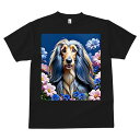 アフガンハウンド Tシャツ メンズ キッズ 犬ファン 半袖 春夏 犬柄 プリント カジュアル かわいい 人間用 個性派 ここだけのデザイン 面白 花 アフガンハウンド 青い背景 ピンクの花 青い花