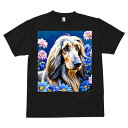 アフガンハウンド Tシャツ メンズ キッズ 犬ファン 半袖 春夏 犬柄 プリント カジュアル かわいい 人間用 個性派 ここだけのデザイン 面白 花 アフガンハウンド 青い花 ピンクの花 デイジー
