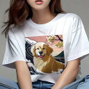 ゴールデンレトリバー Tシャツ レディース 犬ファン 半袖 春夏 犬柄 プリント カジュアル かわいい 人間用 個性派 ここだけのデザイン 面白 波 ゴールデン...