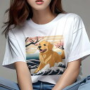 ゴールデンレトリバー Tシャツ レディース 犬ファン 半袖 春夏 犬柄 プリント カジュアル かわいい 人間用 個性派 ここだけのデザイン 面白 桜 ゴールデン...