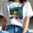 ポメラニアン Tシャツ レディース 犬ファン 半袖 春夏 犬柄 プリント カジュアル かわいい 人間用 個性派 ここだけのデザイン 面白 波 ポメラニアン サー...