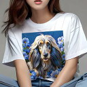 アフガンハウンド Tシャツ レディース 犬ファン 半袖 春夏 犬柄 プリント カジュアル かわいい 人間用 個性派 ここだけのデザイン 面白 花 アフガンハウンド 青い花