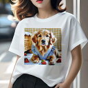 ゴールデンレトリバー Tシャツ レディース 犬ファン 半袖 春夏 犬柄 プリント カジュアル かわいい 人間用 個性派 ここだけのデザイン 面白 イチゴ ゴール...