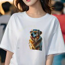 ゴールデンレトリバー Tシャツ レディース 犬ファン 半袖 春夏 犬柄 プリント カジュアル かわいい 人間用 個性派 ここだけのデザイン 面白 サングラス ゴ...