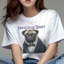 パグ Tシャツ レディース 犬ファン 半袖 春夏 犬柄 プリント カジュアル かわいい 人間用 個性派 ここだけのデザイン 面白 蝶ネクタイ パグ スーツ 眼鏡