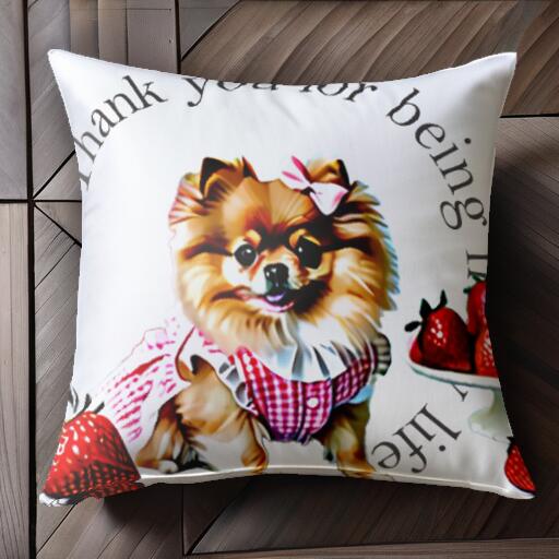イチゴ ポメラニアン リボン クッションカバー 45×45cm アニマル柄 おしゃれ 可愛い クッション本体付..