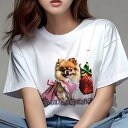 ポメラニアン Tシャツ レディース 犬ファン 半袖 春夏 犬柄 プリント カジュアル かわいい 人間用 個性派 ここだけのデザイン 面白 イチゴ ポメラニアン ワンピース