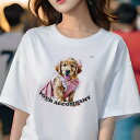 ゴールデンレトリバー Tシャツ レディース 犬ファン 半袖 春夏 犬柄 プリント カジュアル かわいい 人間用 個性派 ここだけのデザイン 面白 リボン ゴールデンレトリバー ワンピース