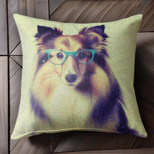 メガネ シェットランドシープドッグ クッションカバー 45×45cm アニマル柄 おしゃれ 可愛い クッション..