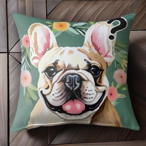 花 フレンチブルドッグ 葉 クッションカバー 45×45cm アニマル柄 おしゃれ 可愛い クッション本体付き 正方形 犬ファン