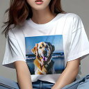 ゴールデンレトリバー Tシャツ レディース 犬ファン 半袖 春夏 犬柄 プリント カジュアル かわいい 人間用 個性派 ここだけのデザイン 面白 海 ゴールデン...