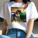 ビーグル Tシャツ レディース 犬ファン 半袖 春夏 犬柄 プリント カジュアル かわいい 人間用 個性派 ここだけのデザイン 面白 サーフィン ビーグル 海 ...