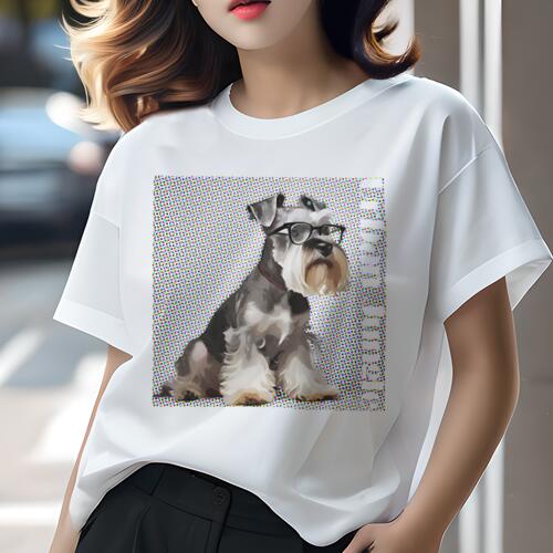 ミニチュアシュナウザー Tシャツ レディース 犬ファン 半袖 春夏 犬柄 プリント カジュアル かわいい 人間用 個性派 ここだけのデザイン 面白 メガネ ミニチュアシュナウザー