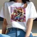 ポメラニアン Tシャツ レディース 犬ファン 半袖 春夏 犬柄 プリント カジュアル かわいい 人間用 個性派 ここだけのデザイン 面白 リボン ポメラニアン ...