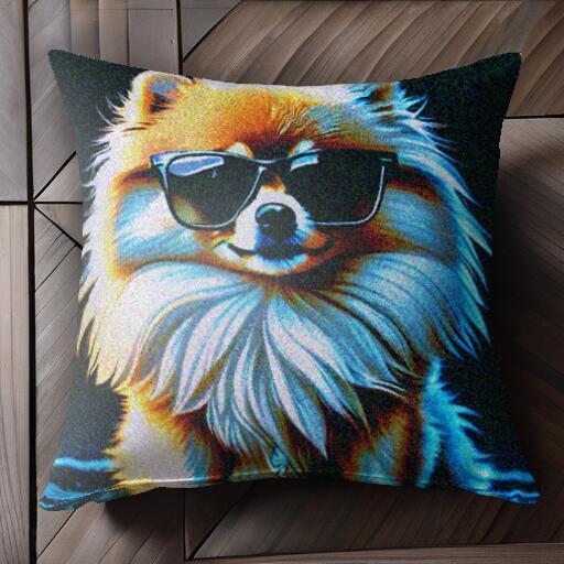 サングラス ポメラニアン クッションカバー 45×45cm アニマル柄 おしゃれ 可愛い クッション本体付き 正方形 犬ファン