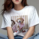 ゴールデンレトリバー Tシャツ レディース 犬ファン 半袖 春夏 犬柄 プリント カジュアル かわいい 人間用 個性派 ここだけのデザイン 面白 イチゴ ゴールデンレトリバー リボン ワンピース