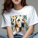 ラブラドールレトリバー Tシャツ レディース 犬ファン 半袖 春夏 犬柄 プリント カジュアル かわいい 人間用 個性派 ここだけのデザイン 面白 花 ラブラド...