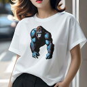 Tシャツ レディース 犬ファン 半袖 春夏 犬柄 プリント カジュアル かわいい 人間用 個性派 ここだけのデザイン 面白 ゴリラ 筋肉 強い 野生