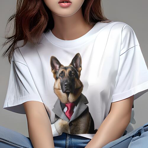 ジャーマンシェパード Tシャツ レディース 犬ファン 半袖 春夏 犬柄 プリント カジュアル かわいい 人間用 個性派 ここだけのデザイン 面白 スーツ ジャーマンシェパード ネクタイ