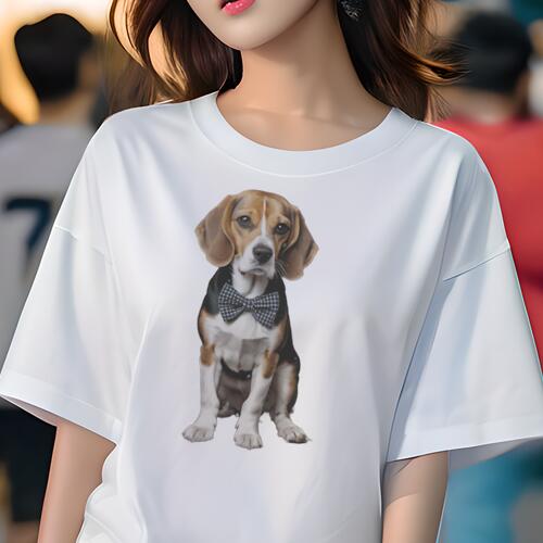 ビーグル Tシャツ レディース 犬ファン 半袖 春夏 犬柄 プリント カジュアル かわいい 人間用 個性派 ここだけのデザイン 面白 蝶ネクタイ ビーグル