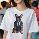 フレンチブルドッグ Tシャツ レディース 犬ファン 半袖 春夏 犬柄 プリント カジュアル かわいい 人間用 個性派 ここだけのデザイン 面白 スーツ フレンチブルドッグ ネクタイ