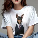 ミニチュアピンシャー Tシャツ レディース 犬ファン 半袖 春夏 犬柄 プリント カジュアル かわいい 人間用 個性派 ここだけのデザイン 面白 スーツ ミニチ...