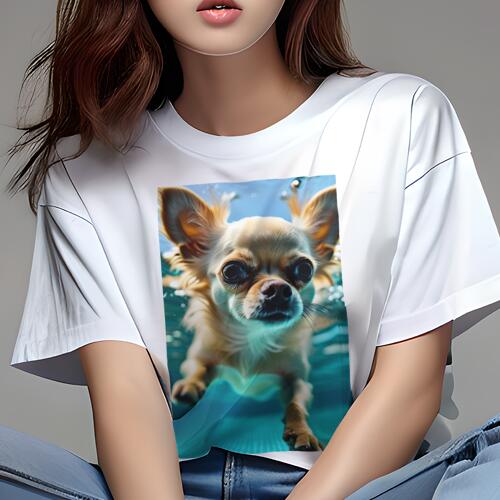 チワワ Tシャツ レディース 犬ファン 半袖 春夏 犬柄 プリント カジュアル かわいい 人間用 個性派 ここだけのデザイン 面白 水 チワワ 水中