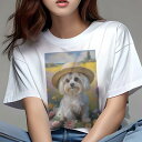 マルチーズ Tシャツ レディース 犬ファン 半袖 春夏 犬柄 プリント カジュアル かわいい 人間用 個性派 ここだけのデザイン 面白 帽子 マルチーズ 花 風景