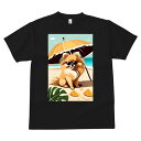 ポメラニアン Tシャツ メンズ キッズ 犬ファン 半袖 春夏 犬柄 プリント カジュアル かわいい 人間用 個性派 ここだけのデザイン 面白 ビーチ ポメラニアン パラソル スイカ 葉