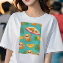 ポメラニアン Tシャツ レディース 犬ファン 半袖 春夏 犬柄 プリント カジュアル かわいい 人間用 個性派 ここだけのデザイン 面白 オレンジ ポメラニアン 傘 ヤシの葉