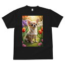 チワワ Tシャツ メンズ キッズ 犬ファン 半袖 春夏 犬柄 プリント カジュアル かわいい 人間用 個性派 ここだけのデザイン 面白 チューリップ チワワ 花
