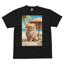 ポメラニアン Tシャツ メンズ キッズ 犬ファン 半袖 春夏 犬柄 プリント カジュアル かわいい 人間用 個性派 ここだけのデザイン 面白 ビーチ ポメラニアン パラソル アロハシャツ 夏