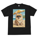 ポメラニアン Tシャツ メンズ キッズ 犬ファン 半袖 春夏 犬柄 プリント カジュアル かわいい 人間用 個性派 ここだけのデザイン 面白 ビーチ ポメラニアン 傘 海 夏
