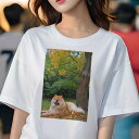 チャウチャウ Tシャツ レディース 犬ファン 半袖 春夏 犬柄 プリント カジュアル かわいい 人間用 個性派 ここだけのデザイン 面白 秋 チャウチャウ 木 葉