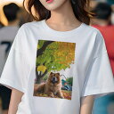 チャウチャウ Tシャツ レディース 犬ファン 半袖 春夏 犬柄 プリント カジュアル かわいい 人間用 個性派 ここだけのデザイン 面白 秋 チャウチャウ 紅葉 木 葉