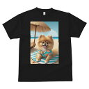 ポメラニアン Tシャツ メンズ キッズ 犬ファン 半袖 春夏 犬柄 プリント カジュアル かわいい 人間用 個性派 ここだけのデザイン 面白 ビーチ ポメラニアン 傘 夏 海
