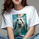 アフガンハウンド Tシャツ レディース 犬ファン 半袖 春夏 犬柄 プリント カジュアル かわいい 人間用 個性派 ここだけのデザイン 面白 水 アフガンハウンド 水中
