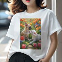 チワワ Tシャツ レディース 犬ファン 半袖 春夏 犬柄 プリント カジュアル かわいい 人間用 個性派 ここだけのデザイン 面白 チューリップ チワワ 蝶