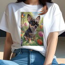 チワワ Tシャツ レディース 犬ファン 半袖 春夏 犬柄 プリント カジュアル かわいい 人間用 個性派 ここだけのデザイン 面白 蝶 チワワ チューリップ 花 春