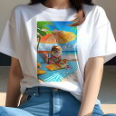 ポメラニアン Tシャツ レディース 犬ファン 半袖 春夏 犬柄 プリント カジュアル かわいい 人間用 個性派 ここだけのデザイン 面白 ビーチ ポメラニアン パラソル 休暇 夏