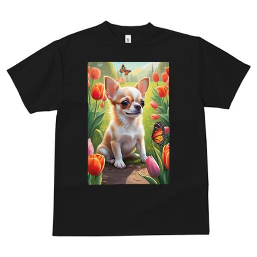チワワ Tシャツ メンズ キッズ 犬ファン 半袖 春夏 犬柄 プリント カジュアル かわいい 人間用 個性派 ここだけのデザイン 面白 チューリップ チワワ 蝶