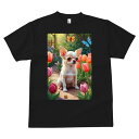 チワワ Tシャツ メンズ キッズ 犬ファン 半袖 春夏 犬柄 プリント カジュアル かわいい 人間用 個性派 ここだけのデザイン 面白 チューリップ チワワ 庭 蝶