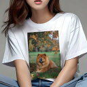 チャウチャウ Tシャツ レディース 犬ファン 半袖 春夏 犬柄 プリント カジュアル かわいい 人間用 個性派 ここだけのデザイン 面白 秋 チャウチャウ 紅葉 公園 木