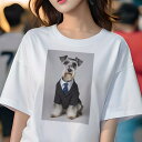 ミニチュアシュナウザー Tシャツ レディース 犬ファン 半袖 春夏 犬柄 プリント カジュアル かわいい 人間用 個性派 ここだけのデザイン 面白 スーツ ミニチュアシュナウザー ネクタイ