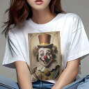 Tシャツ レディース 犬ファン 半袖 春夏 犬柄 プリント カジュアル かわいい 人間用 個性派 ここだけのデザイン 面白 ピエロ サーカス 帽子 メイクアップ 衣装