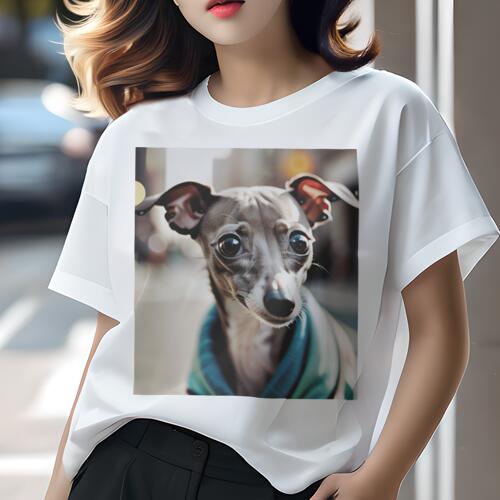イタリアングレーハウンド Tシャツ レディース 犬ファン 半袖 春夏 犬柄 プリント カジュアル かわいい 人間用 個性派 ここだけのデザイン 面白 街 イタリアングレーハウンド 光