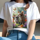 チワワ Tシャツ レディース 犬ファン 半袖 春夏 犬柄 プリント カジュアル かわいい 人間用 個性派 ここだけのデザイン 面白 チューリップ チワワ 蝶 春 花