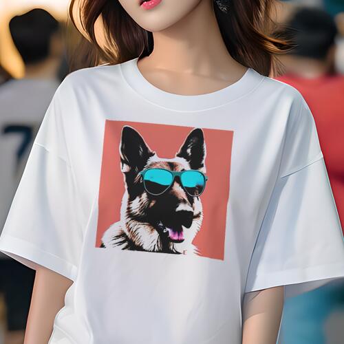 ジャーマンシェパード Tシャツ レディース 犬ファン 半袖 春夏 犬柄 プリント カジュアル かわいい 人間用 個性派 ここだけのデザイン 面白 サングラス ジャーマンシェパード