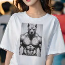ピットブル Tシャツ レディース 犬ファン 半袖 春夏 犬柄 プリント カジュアル かわいい 人間用 個性派 ここだけのデザイン 面白 筋肉 ピットブル マッチョ 肉体美 ボディビル